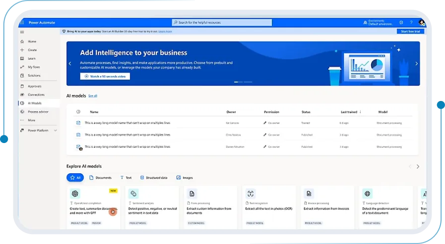 Microsoft power automate platform: AI-powered process intelligence