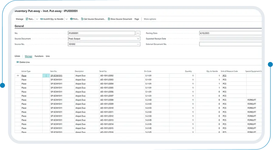 erp microsoft business central: Warehouse and manufacturing